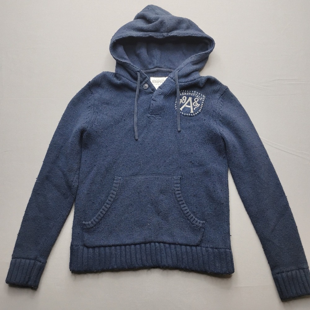 Aeropostale Womens Navy Blue Knit Pullover Hoodie Sweater Vintage 2009 Small